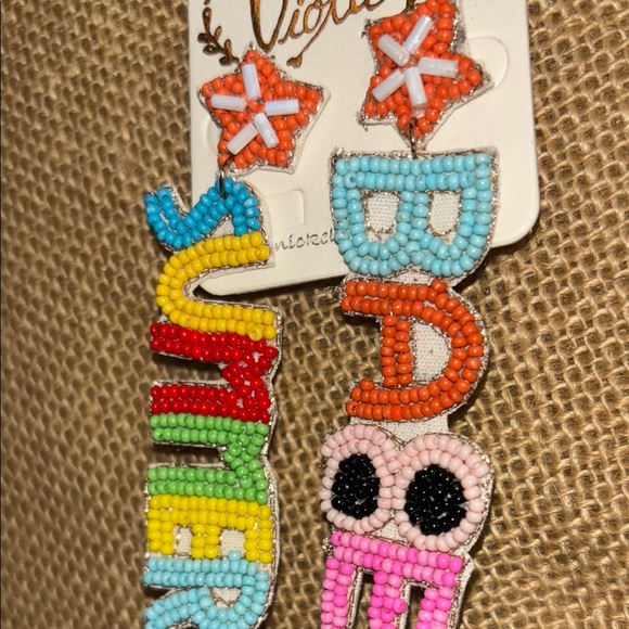 Multicolor Statement Beaded summer Earrings pierced - Picture 5 of 7